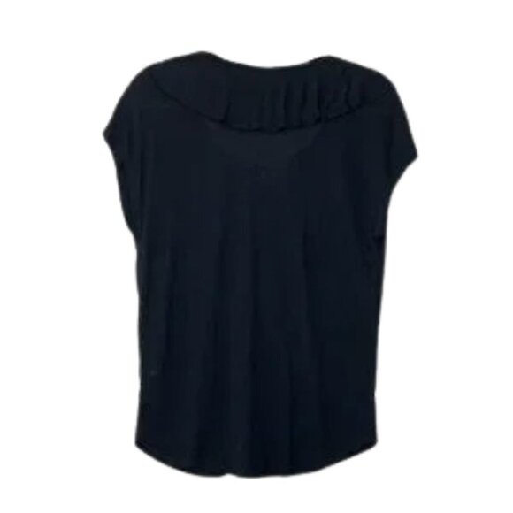 NWT C&C California Ruffle Button Down V Neck Black Knit Top Sz. S - Picture 2 of 3